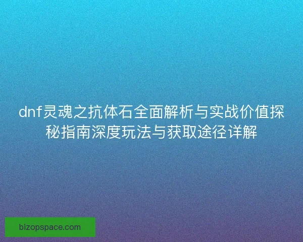dnf灵魂之抗体石全面解析与实战价值探秘指南深度玩法与获取途径详解